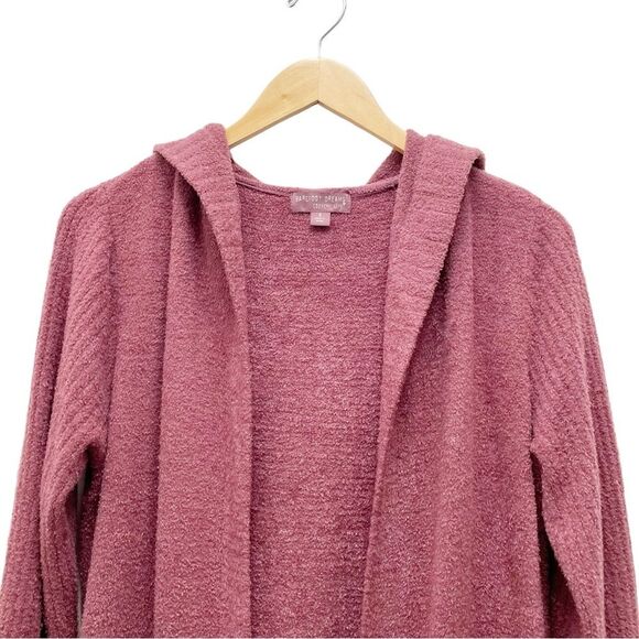 Barefoot Dreams CozyChic Lite Relaxed Hooded Long Cardigan Berry Rose Size Small - Picture 5 of 13